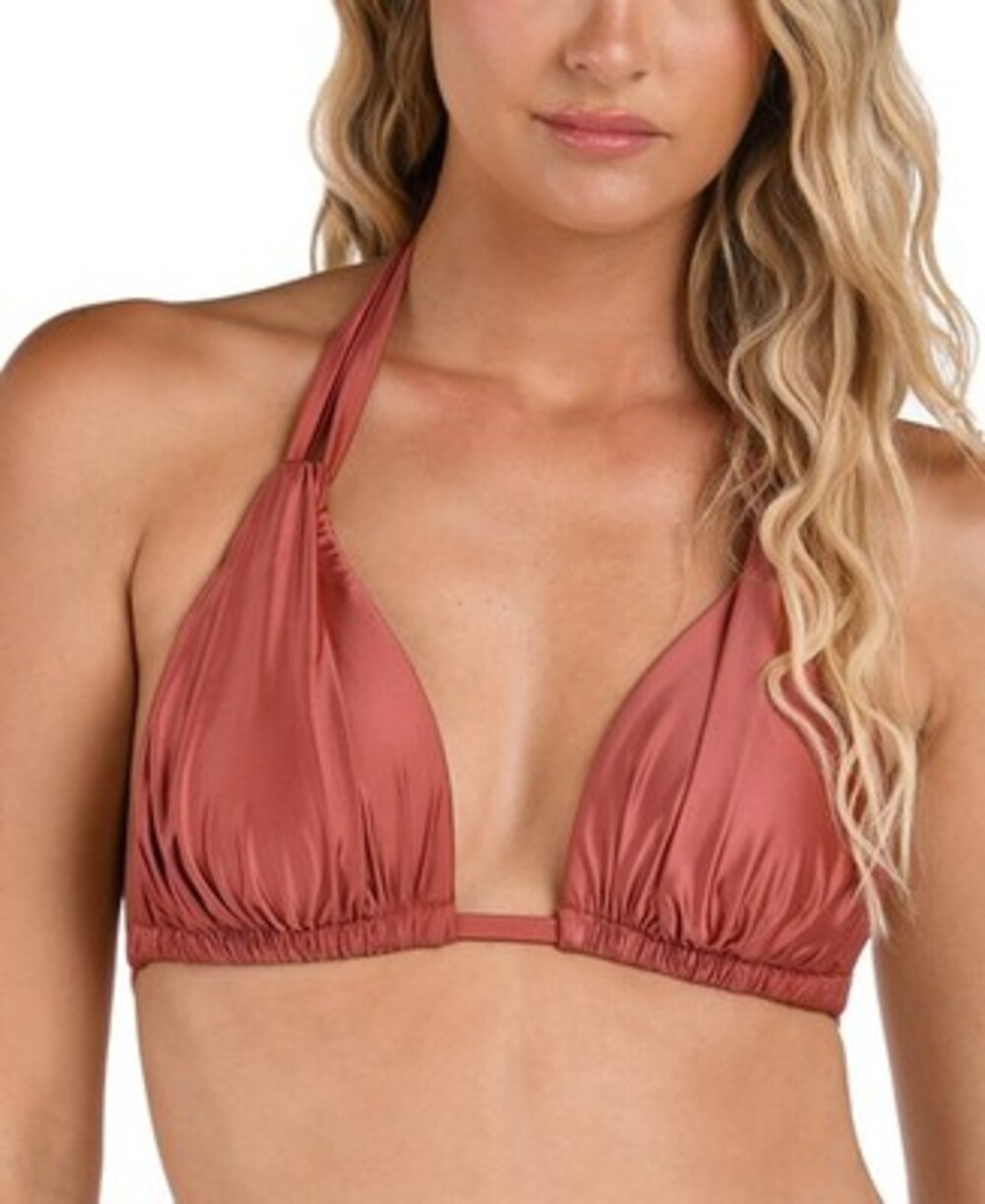 La Blanca Earth Goddess Halter Bikini Top Womens 6 Sienna Shine Tie Back Closure